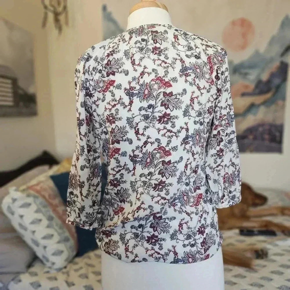 Rose & Thyme Linen Peasant Blouse S | Boho White Floral Long Sleeve Top - Picture 8 of 10